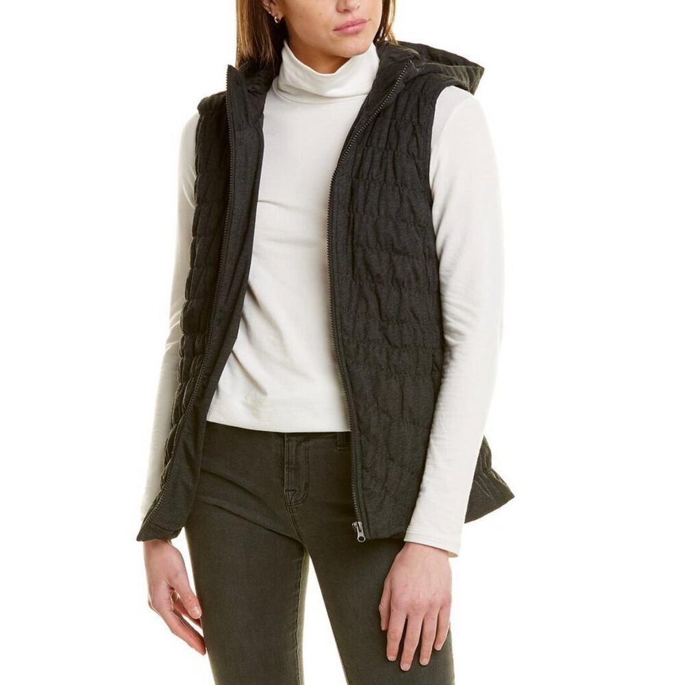 NEW Avec Les Filles Charcoal Grey Quilted Puffer Vest Hooded Womens XS